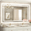 |36x55 inch LED bathroom mirror with anti-fog, dimmable backlit and front lit 3-color light for wall vanity.