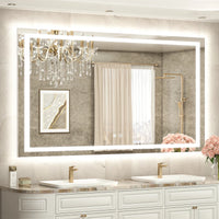 |36x55 inch LED bathroom mirror with anti-fog, dimmable backlit and front lit 3-color light for wall vanity.