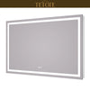 |36x55 inch LED bathroom mirror featuring shatterproof tempered glass, smart touch controls, and high-brightness anti-fog technology.