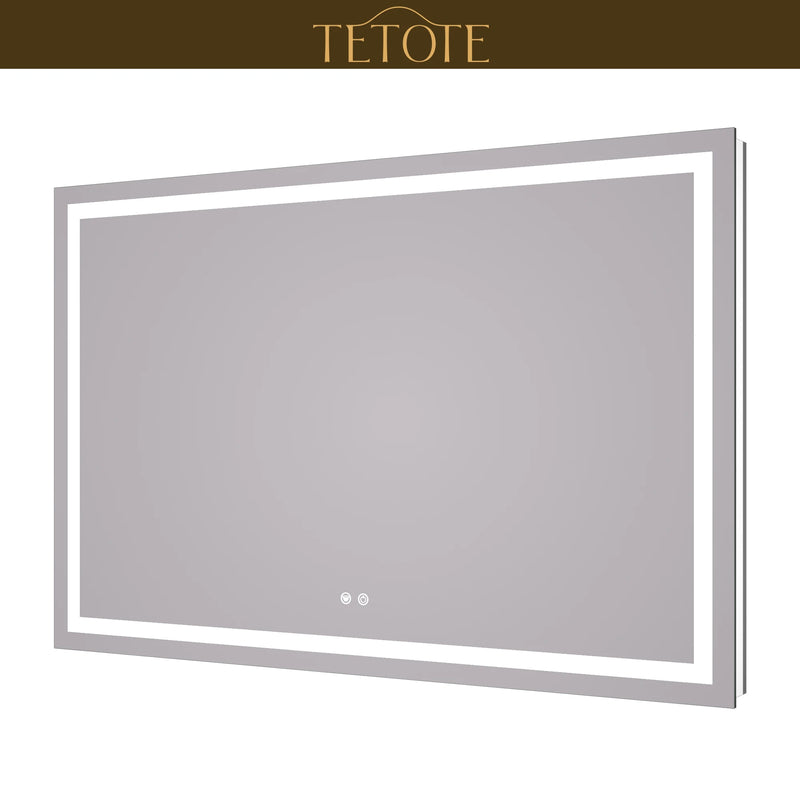 |36x55 inch LED bathroom mirror featuring shatterproof tempered glass, smart touch controls, and high-brightness anti-fog technology.
