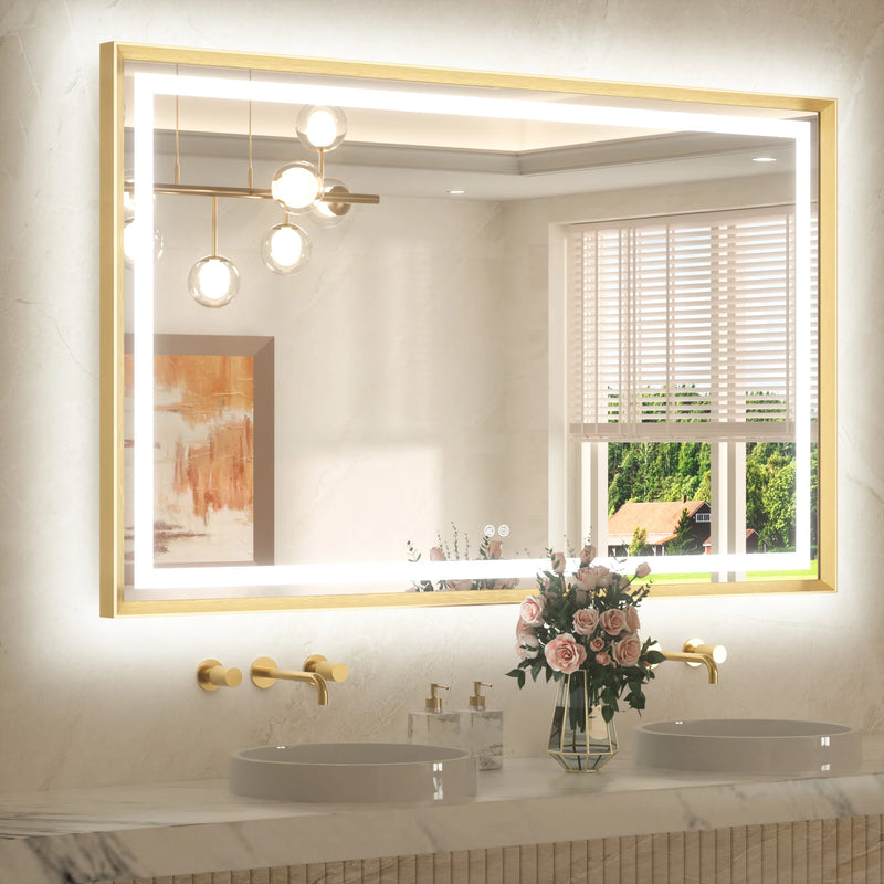 Metal Framed Front & Back LED Mirror, Anti-Fog & Dimmable Touch Controls