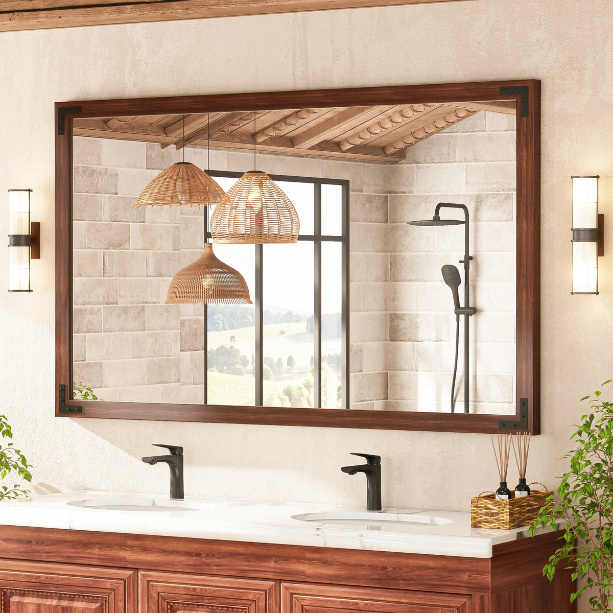 Farmhouse Wood Framed Bathroom Mirrors