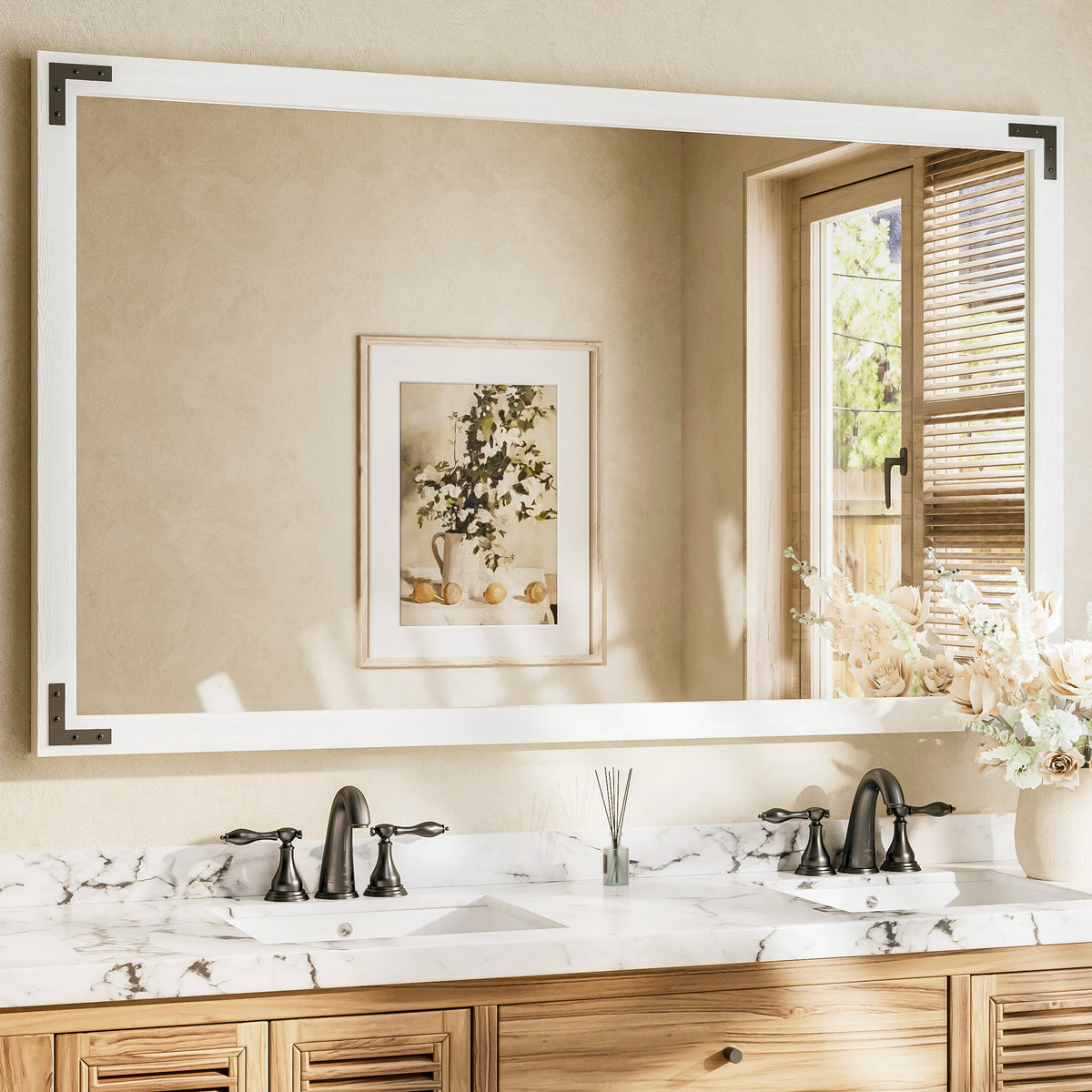 Farmhouse Wood Framed Bathroom Mirrors, 60x36