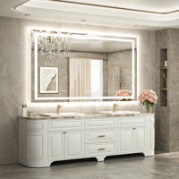 |36x60 inch LED bathroom mirror, backlit and front lit vanity light with anti-fog defogger, dimmable brightness, and 3 color temperatures.