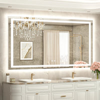 |36x60 inch LED bathroom mirror with anti-fog, dimmable backlit and front lit 3-color light for wall vanity.