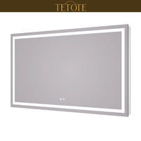 |36x60 inch LED bathroom mirror featuring shatterproof tempered glass, smart touch controls, and high-brightness anti-fog technology.