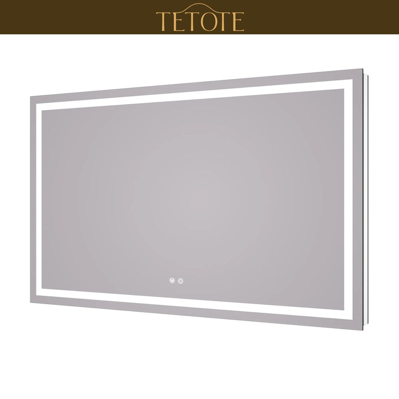 |36x60 inch LED bathroom mirror featuring shatterproof tempered glass, smart touch controls, and high-brightness anti-fog technology.