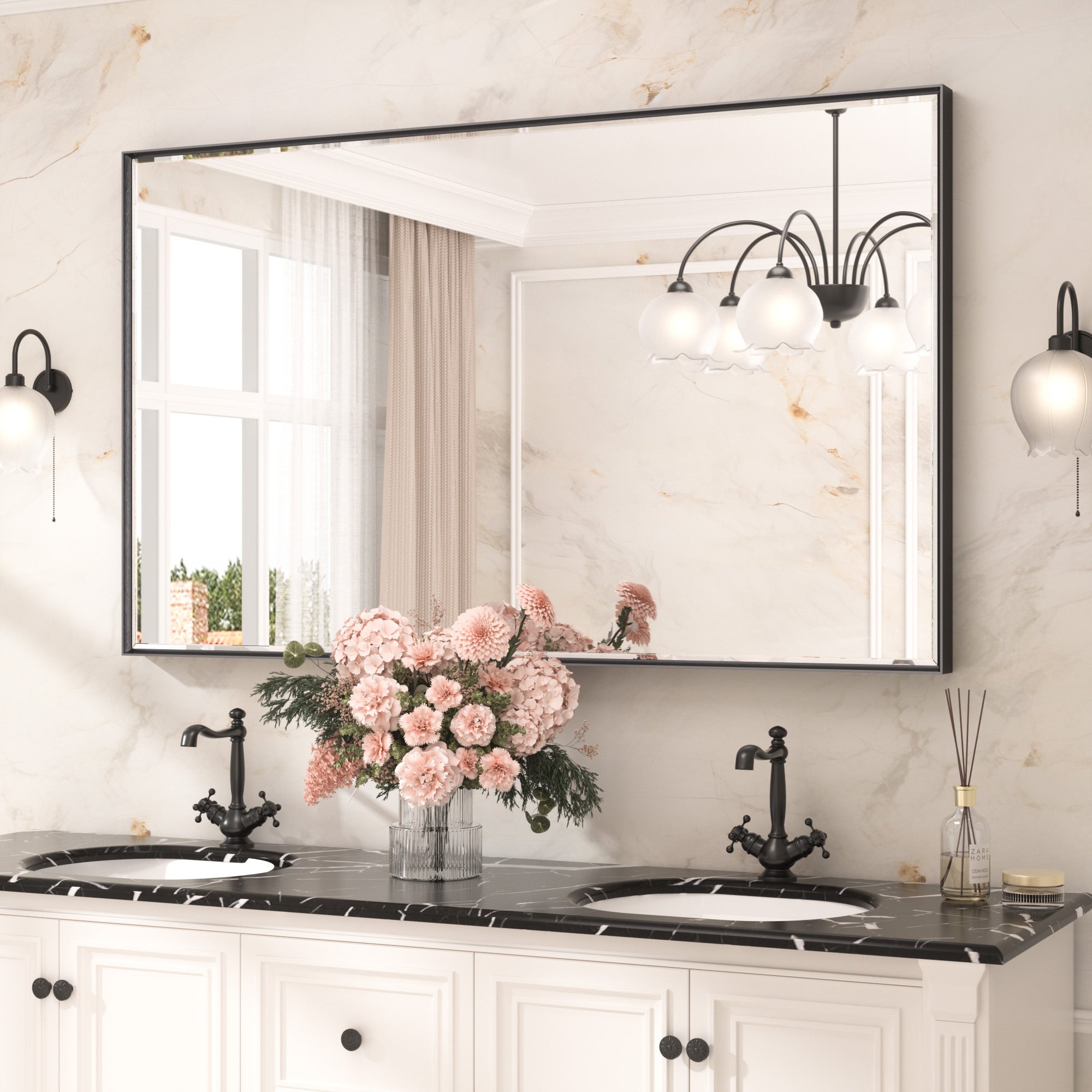 Rectangular Aluminum Framed Bathroom Mirror Double Beveled