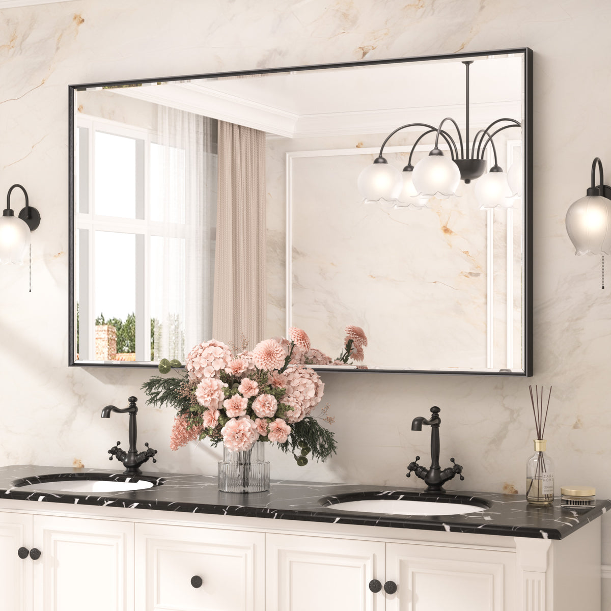 Beveled Bathroom Mirror Metal Framed 36x60