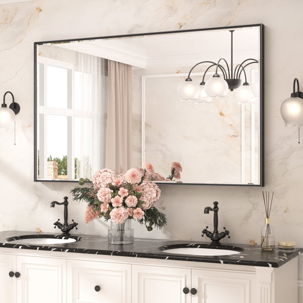 Rectangular Aluminum Framed Bathroom Mirror, double beveled, 36x60