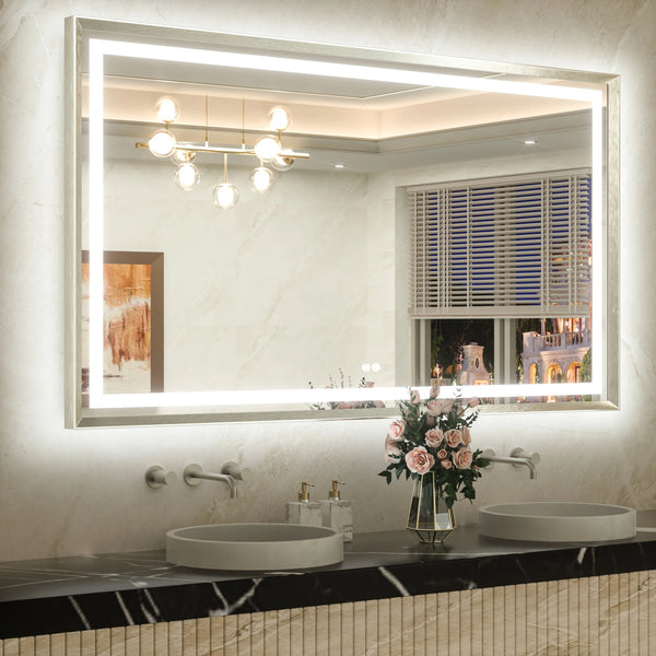 Framed LED Mirror Brushed Nickel
