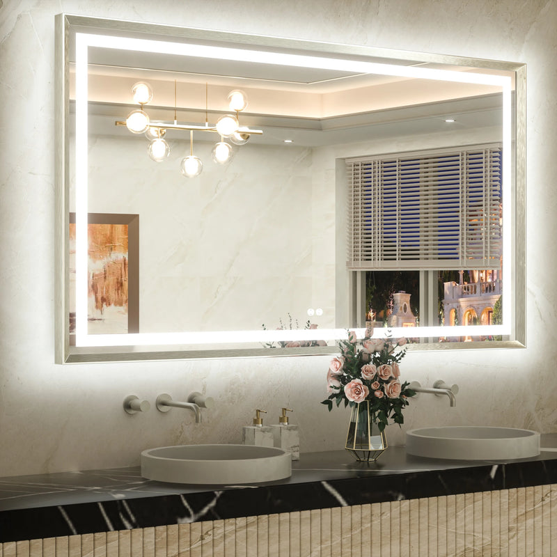 Metal Framed Front & Back LED Mirror, Anti-Fog & Dimmable Touch Controls