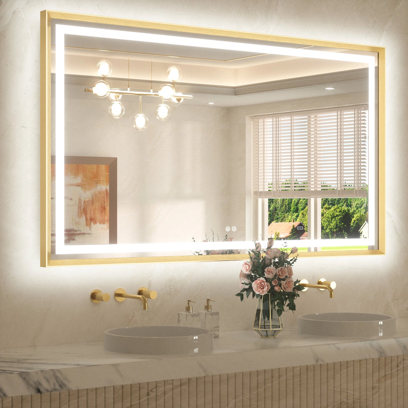 Metal Framed Front & Back LED Mirror, Anti-Fog & Dimmable Touch Controls