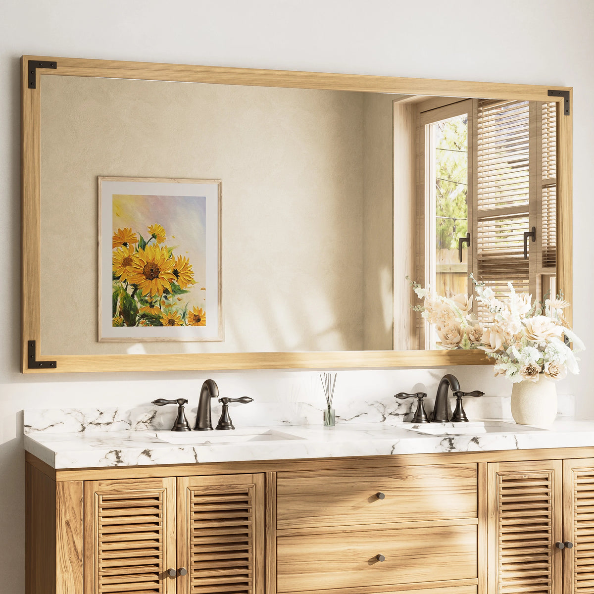 Farmhouse Wood Framed Bathroom Mirror extra large