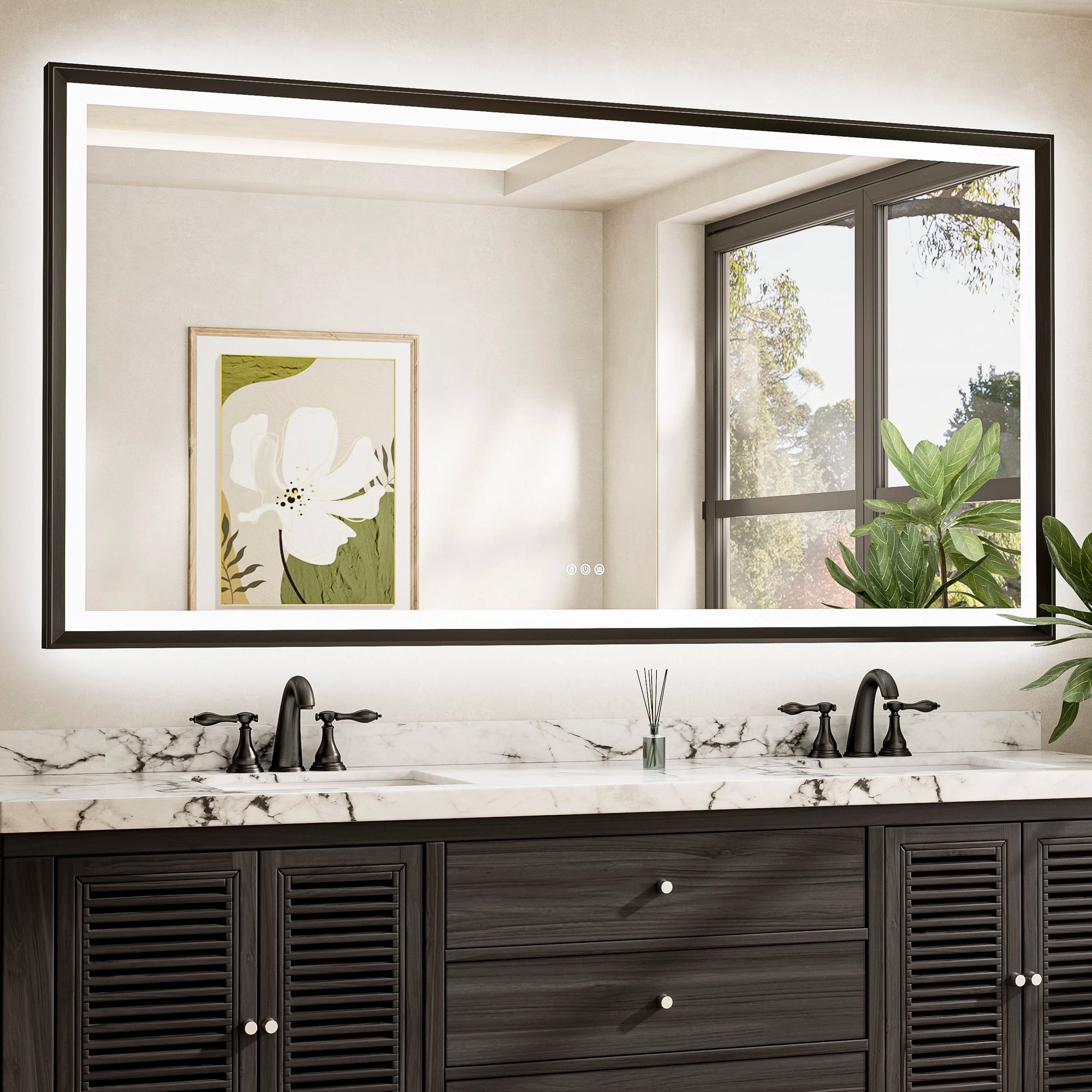 TETOTE 36x72 Beveled Frame Dual-Lit LED Bathroom Mirror in Black