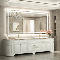|36x72 inch LED bathroom mirror, backlit and front lit vanity light with anti-fog defogger, dimmable brightness, and 3 color temperatures.