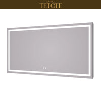 |36x72 inch LED bathroom mirror featuring shatterproof tempered glass, smart touch controls, and high-brightness anti-fog technology.