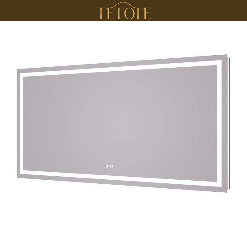 |36x72 inch LED bathroom mirror featuring shatterproof tempered glass, smart touch controls, and high-brightness anti-fog technology.