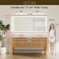 |36x72 inch LED bathroom mirror dimensions, designed for large bathrooms, double vanities, and luxury lighting coverage
