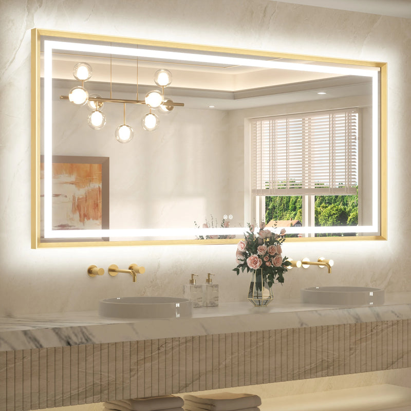 Metal Framed Front & Back LED Mirror, Anti-Fog & Dimmable Touch Controls