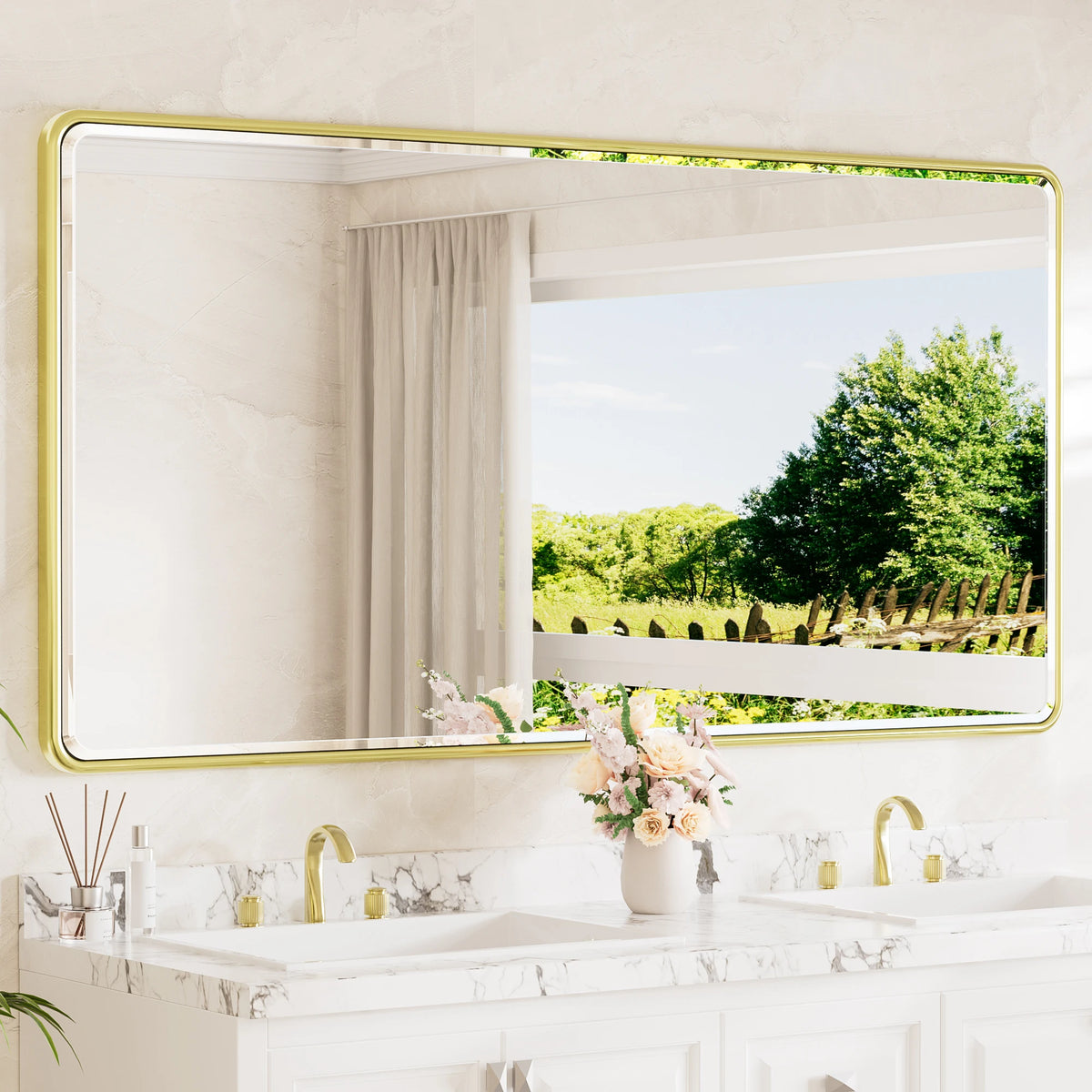 Beveled Edge Bathroom Mirror extra large gold