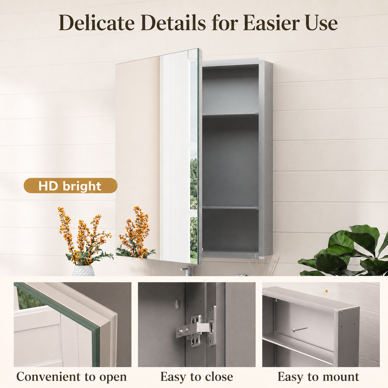 Tetote Rectangular Medicine Cabinet – Assembly Required, Soft-Close, Adjustable Shelves