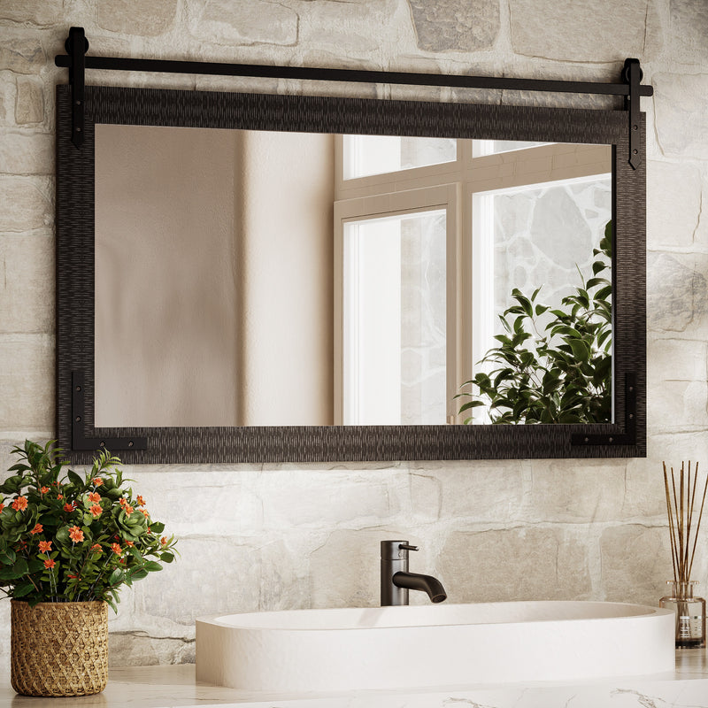 Farmhouse Barn Door Mirror, black