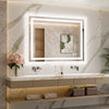 |40x30 inch LED bathroom mirror, backlit and front lit vanity light with anti-fog defogger, dimmable brightness, and 3 color temperatures.