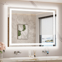 |40x30 inch LED bathroom mirror with anti-fog, dimmable backlit and front lit 3-color light for wall vanity.
