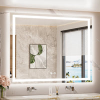 |40x48 inch LED bathroom mirror with anti-fog, dimmable backlit and front lit 3-color light for wall vanity.