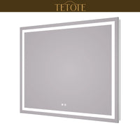 |40x48 inch LED bathroom mirror featuring shatterproof tempered glass, smart touch controls, and high-brightness anti-fog technology.
