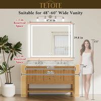 |40x48 inch LED bathroom mirror dimensions, designed for large bathrooms, double vanities, and luxury lighting coverage