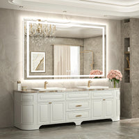 |40x60 inch LED bathroom mirror, backlit and front lit vanity light with anti-fog defogger, dimmable brightness, and 3 color temperatures.