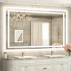 |40x60 inch LED bathroom mirror with anti-fog, dimmable backlit and front lit 3-color light for wall vanity.
