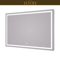 |40x60 inch LED bathroom mirror featuring shatterproof tempered glass, smart touch controls, and high-brightness anti-fog technology.
