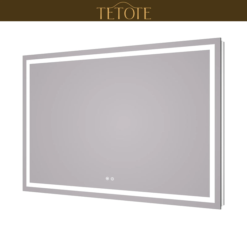 |40x60 inch LED bathroom mirror featuring shatterproof tempered glass, smart touch controls, and high-brightness anti-fog technology.