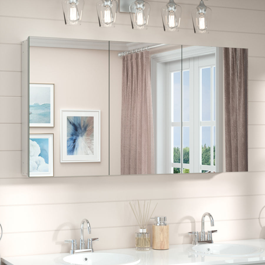 Silver recessed medicine cabinet with adjustable shelf