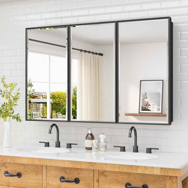 Beveled Medicine Cabinet with Mirror, black