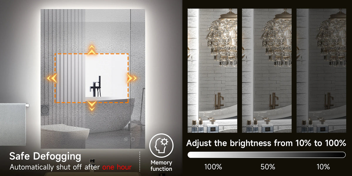 Dimmable LED bathroom mirror brightness control