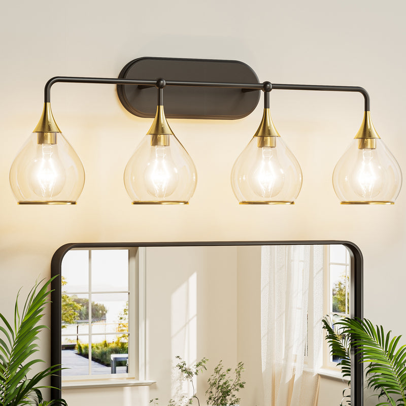 Modern Bathroom Light Fixtures Light Vanity Lights 1-4 Light Options | Black, Gold & Nickel Finish with Clear Glass Shades