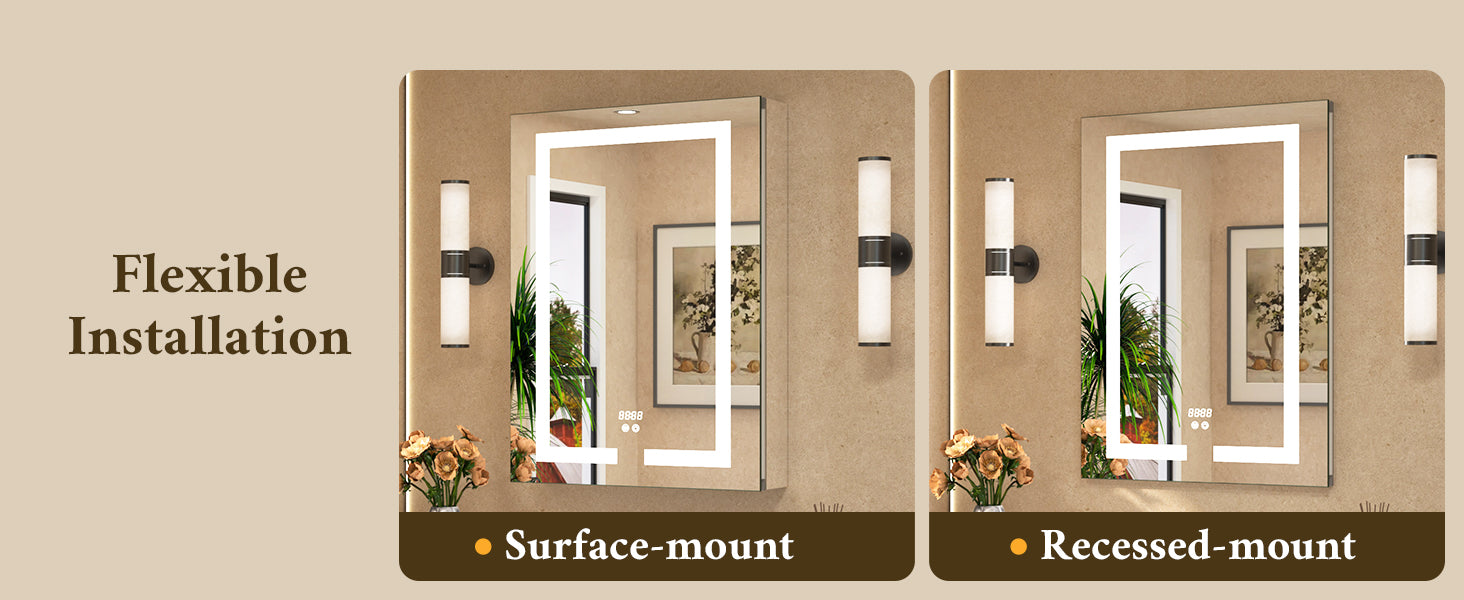 Surface mount vs recessed medicine cabinet installation comparison diagram