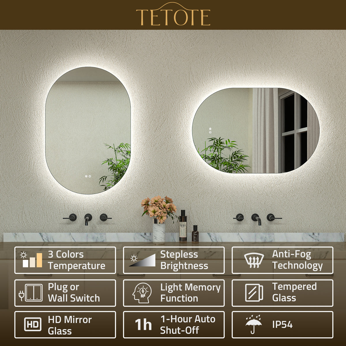 Oval Backlit Mirror Bathroom Pill-Shaped