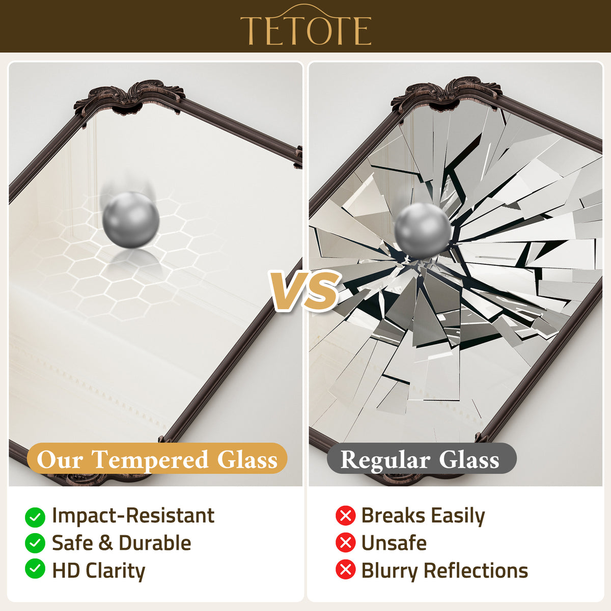 Tempered shatterproof glass detail