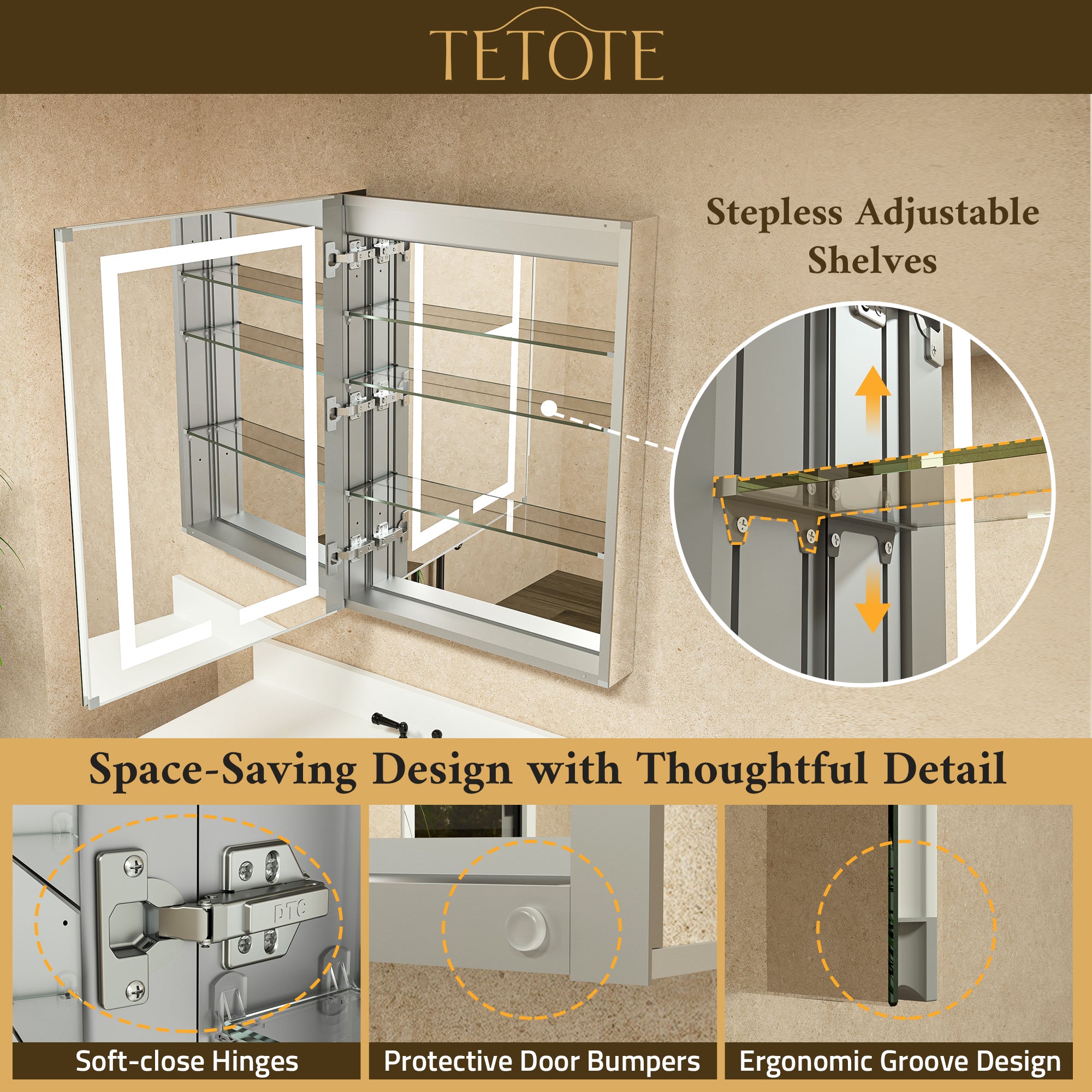 Adjustable Shelves Inside LED Medicine Cabinet