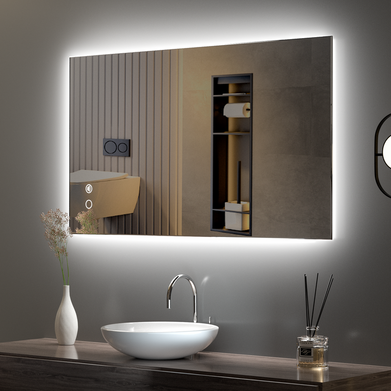 TETOTE Backlit LED Bathroom Mirror Square Square Corner