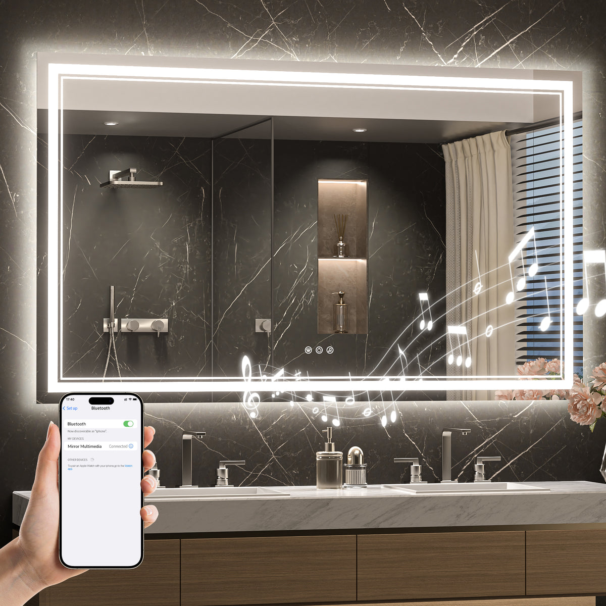 LED Bathroom Mirror with Bluetooth Speaker