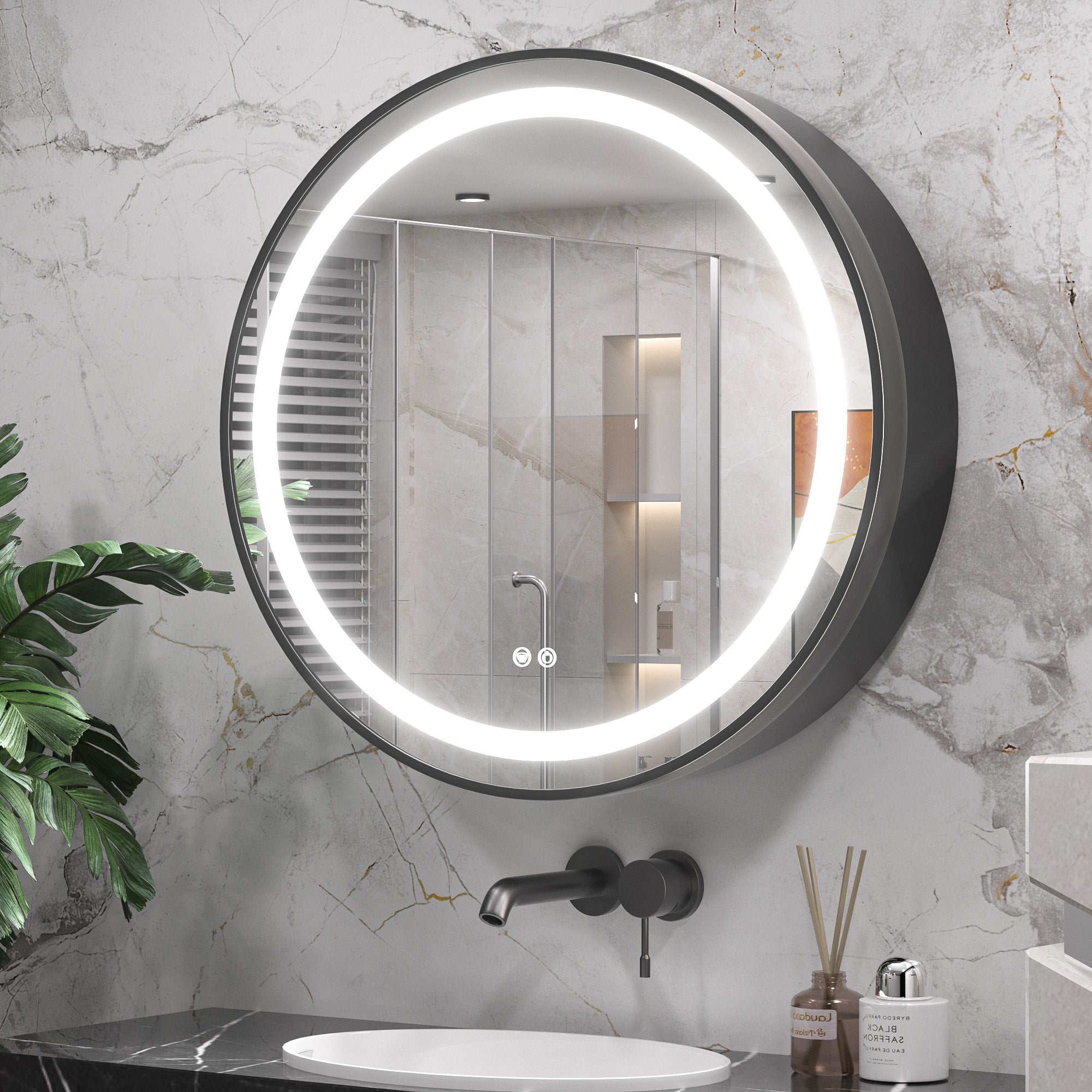 TETOTE Round 3-Color Metal Frame Frontlit LED Mirror Cabinet With Lights