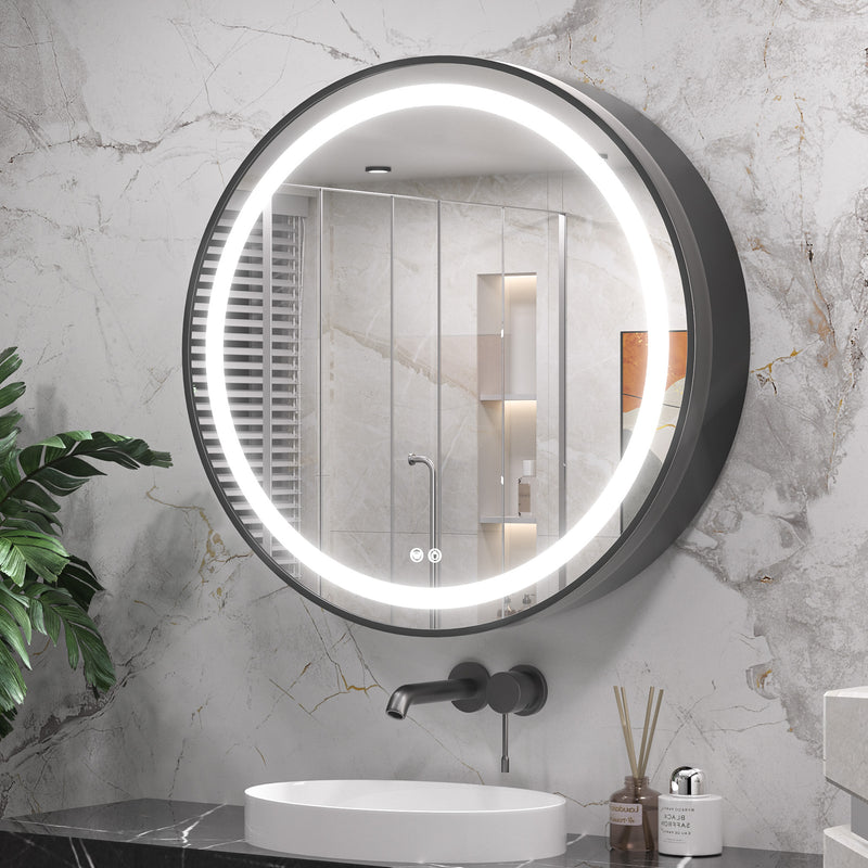 erkki round led metal dresser mirror Erkki Metal Round LED Mirror