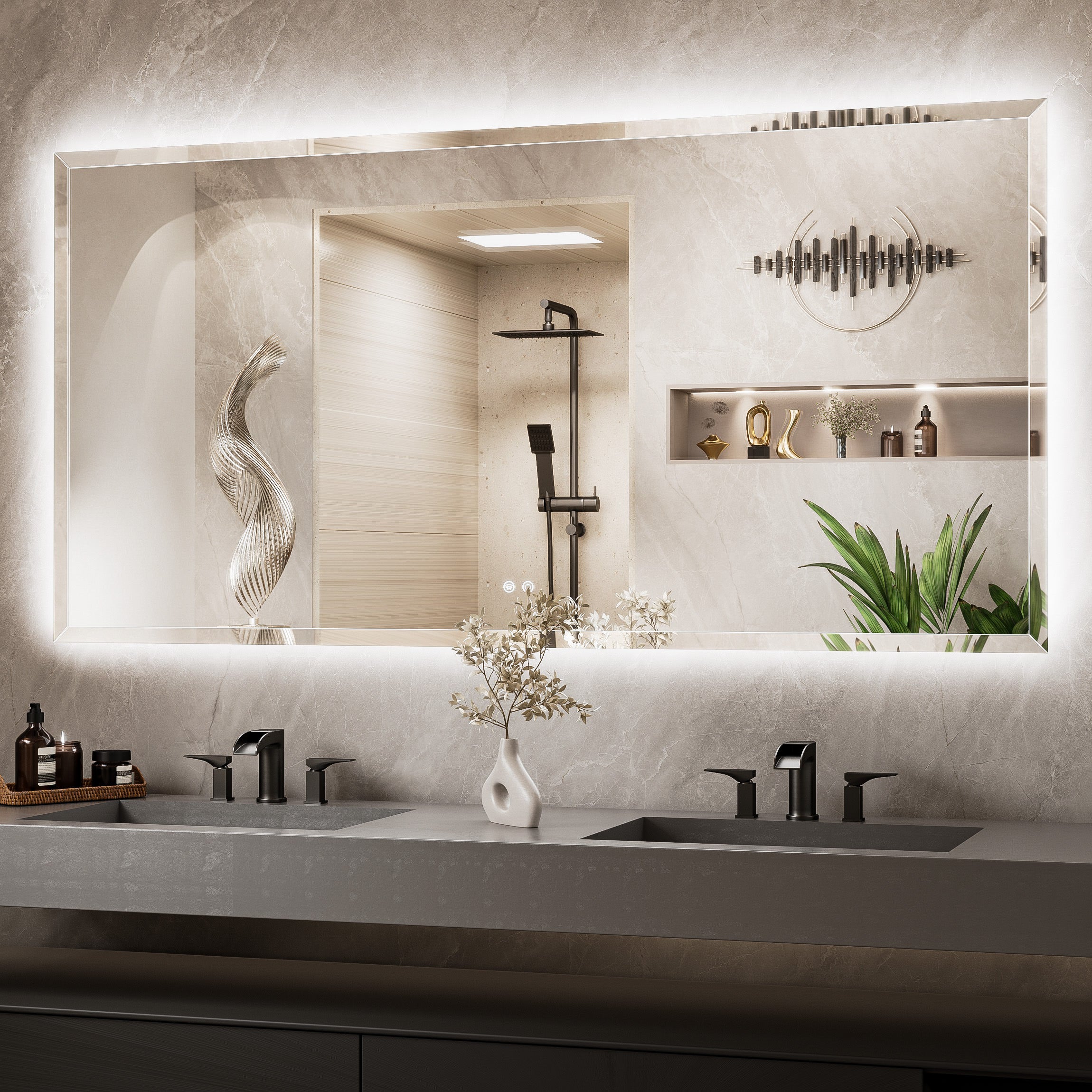 Beveled-Edge Backlit Bathroom Mirror