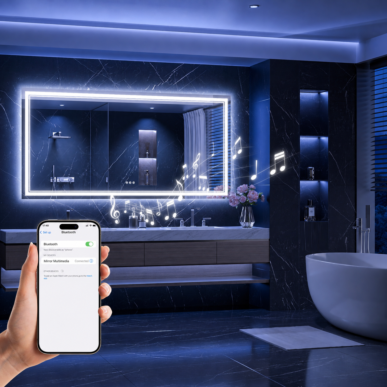 LED Bathroom Mirror & Bluetooth Speaker